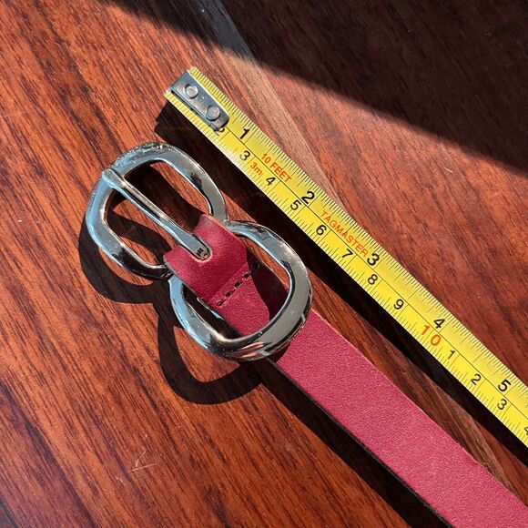 VTG Lands’ End Leather Belt Maroon Gold Buckle Boho Western Preppy Large - Picture 3 of 8